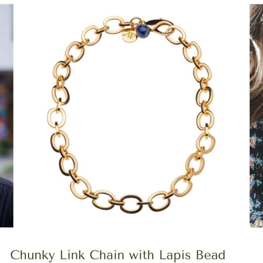 Gold Link Necklace with Blue Accent